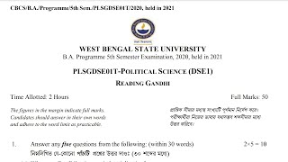 5TH SEMESTER POLITICAL SCIENCE QUESTION 20202021 WBSU PLSGDSE01T READING GANDHI DSE1 [upl. by Enyalaj]