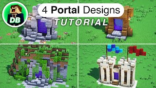 Minecraft How to build 4 Nether Portal Designs Tutorial [upl. by Aslin]