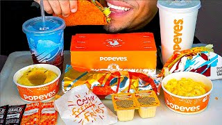 POPEYES VS TACO BELL MAC N CHEESE EATING SHOW MOUTH SOUNDS BURRITO FRIES TACO MUKBAN ASMR [upl. by Meneau]