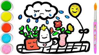 How to Draw Rain clouds  Cheerful Flower Pot [upl. by Wilhelmina]