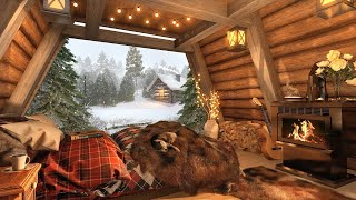 Winter Snowstorm Ambience in Cozy Cabin with Snow Falling Wind and Relaxing Fireplace for Sleep [upl. by Ailemaj]