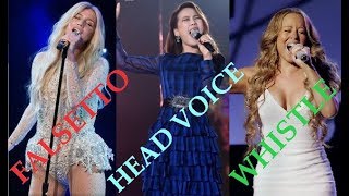 Female Singers  Falsetto Head Voice amp Whistle High notes [upl. by Ellirpa935]