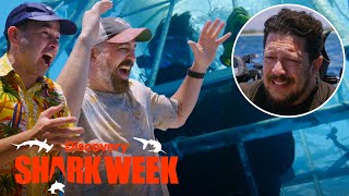 Impractical Jokers Dump Chum on Sal While Hes in a Shark Cage  Shark Week [upl. by Haag]