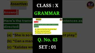 CLASS  X ENGLISH GRAMMAR SET 01 QNo 43 IMPORTANT FOR BOARD EXAM [upl. by Zetniuq740]