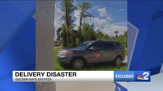 LaserShip delivery driver caught on camera damaging front yard and throwing package [upl. by Htenaj]