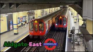 London Underground District and HampC Lines at Aldgate East Station 080724 [upl. by Capwell902]