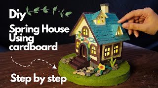 How to Make Miniature House Using Cardboard Diy Spring Cottage from Cardboard Relaxing video craft [upl. by Bergman]