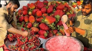 Refreshing Strawberry Milkshake  Perfect Summer Drink Making  Fresh Street Strawberry Juice [upl. by Naga]