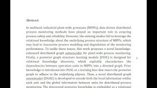 Knowledge Enhanced Distributed Graph Autoencoder for Multiunit Industrial Plant Wide Process Monitor [upl. by Kal]