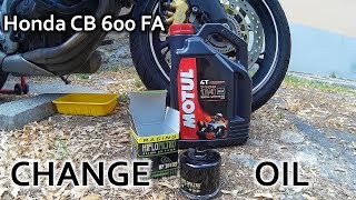 HowTo  Change Motul 7100 10w40 Engine Oil for Honda CB 600 FA Hornet [upl. by Dove59]