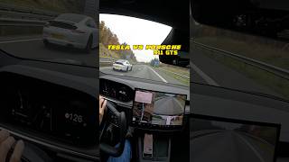 Cheapest Tesla Model S vs Porsche 911 GTS on German autobahn Tesla battery 20 [upl. by Anoiek]