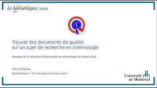 Trouver des documents de qualité en criminologie [upl. by Namra]