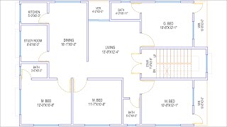 HOUSE PLAN DESIGN  EP 35  1300 SQUARE FEET 4 BEDROOMS HOUSE PLAN  LAYOUT PLAN [upl. by Enitsuj]