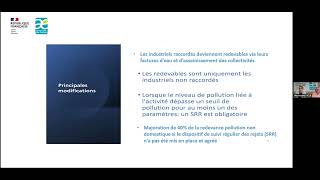 Webinaire SATESE quotRéforme des redevances des agences de leauquot [upl. by Ellene]