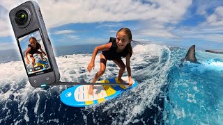 Kids Wake Surfing in the Ocean Be Safe with Sharks Reviewing the new Insta360 X4 [upl. by Faso]