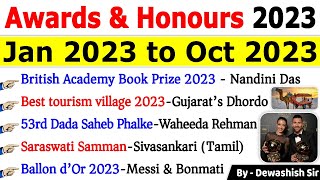 Awards and Honours 2023 Current Affairs  पुरस्कार एवं सम्मान 2023  Jan to Oct 2023 awards2023 [upl. by Imuya]