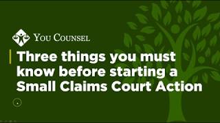 Three things you must know before starting a Small Claims Court Action in Ontario [upl. by Megan]