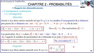 Mathématiques Niveau Terminale DChapitre 2PROBABILITÉS Partie 2Arrangement combinaison [upl. by Yrmac]