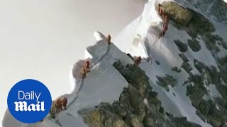 Sherpa films snaking queue of climbers on Mount Everest [upl. by Eseuqcaj]