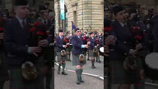 Perth Pipe Band lead the 2022 Remembrance Sunday military parade salute in Perth Scotland shorts [upl. by Tobe966]