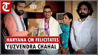 Haryana CM Nayab Saini felicitates Indian cricketer Yuzvendra Chahal after T20 World Cup Victory [upl. by Abernathy31]