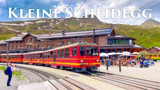 Kleine Scheidegg  Wengen  Lauterbrunnen  Most Beautiful Train Ride in Switzerland 4K Video [upl. by Suhpoelc]