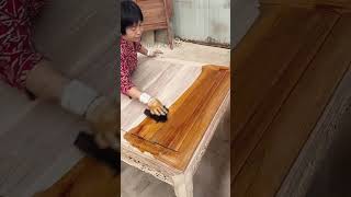 The process of brushing wood wax oil on wood table [upl. by Alyn721]