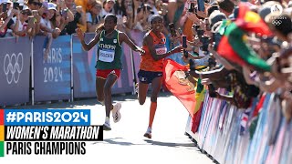 🤯 CRAZY 🤯 sprint for gold in the womens marathon  Paris Champions [upl. by Alrep871]