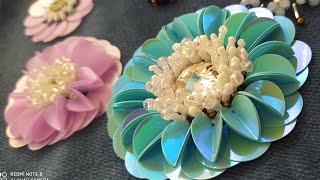 How to make an easy 3D sequin flowersequinsbeautiful little sequins [upl. by Okoyik]