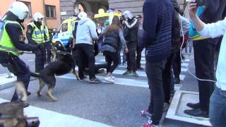 Poliser och motdemonstranter i Stockholm efter Svenskarnas Parti haft möte på GAT 20140830 [upl. by Biancha]