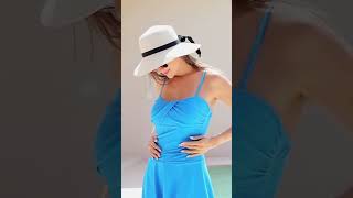 Ruched Plain Blue Onepiece Swimsuit Spaghetti Strap High Stretch Flattering Swim Dress [upl. by Elysha]