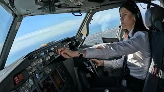 Beautiful Female Pilot Take Off Her Boeing B737 From Madrid  Cockpit View  GoPro [upl. by Jarid]