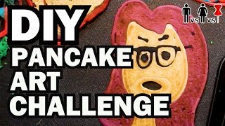 DIY Pancake Art Challenge  Man vs Corinne vs Pin [upl. by Shalna]