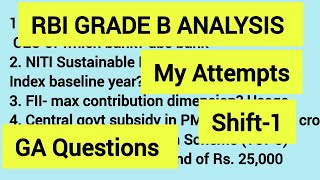 RBI GRADE B Analysis l My Attempts l GA Questions lShift  1 [upl. by Marne]