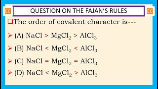 OQV NO – 334 The order of the covalent character of the NaCl MgCl2 and AlCl3 [upl. by Nivek975]