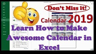 How to make Calendar in Excel  Calendar 2019 Full Tutorial [upl. by Dehsar]