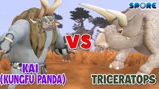 Kai Kung Fu Panda vs Triceratops  Cartoon vs Dino S4E6  SPORE [upl. by Ahsoym685]