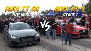 Audi RS 3 Stage 1 vs Audi TT RS NP Mods  Arrancones [upl. by Yecal]