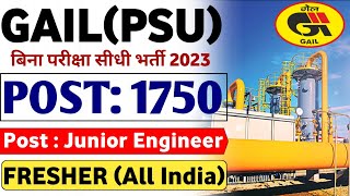 GAIL Junior Engineer Latest Notification Out 2024 CTC ₹12Lakhs Latest Jobs GAIL Notification 2024 [upl. by Linehan285]