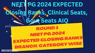 NEET PG 2024 EXPECTED CLOSING RANK  CLINICAL BRANCHES ROUND1 GOVT SEATSneetpg2024 nbems [upl. by Corliss]