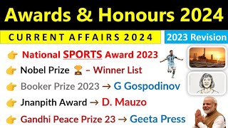 Awards amp Honours 2024 Current Affairs  Awards Current Affairs 2023 Revision  Awards amp Honours [upl. by Earla]