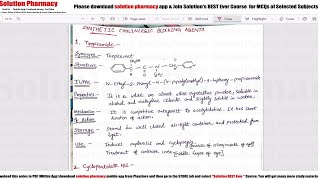 Class 43 Synthetic Cholinergic Blocking Agents Full Length Video  Medicinal Chemistry [upl. by Zamir]