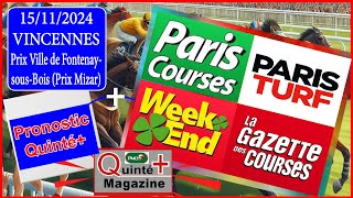 PRIX MIZAR VINCENNES quinté du 15 Novembre 2024 [upl. by Ailyn]