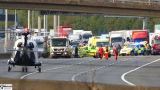 Watch as Helicopter Lands at Emergency on M25 Motorway to Rescue Injured Motorcyclist accident [upl. by Aehr300]