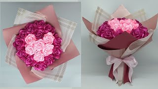 DIY  How to Make a Bouquet of Roses With Satin Ribbons Easy  Wrapping a Round Flower Bouquet [upl. by Ramin]