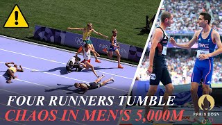 Chaos in Mens 5000m Heat as Four Runners Tumble on Final Straight  Olympics Accident [upl. by Cotsen]