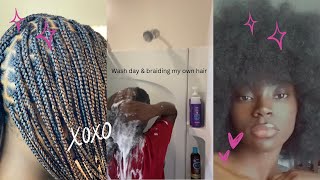 Doing My OWN Knotless Box Braids  natural hair wash day [upl. by Aneen]