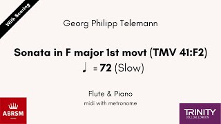 Telemann  Sonata in F major 1st movt TWV 41F2 ♩72 Slow Flute amp Piano midi with metronome [upl. by Sidhu]