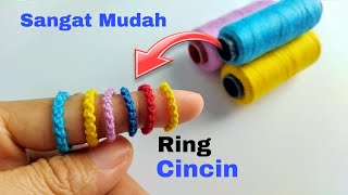 CARA MEMBUAT CINCIN DARI BENANG JAHIT  How to Macrame a Ring With the Basic Trellis Pattern [upl. by Cariotta]