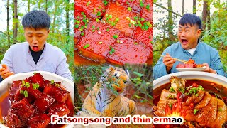 mukbang  Braised Pork  Spicy Chicken  Chili Pork  Beggar King Crab  fatsongsong and thinermao [upl. by Odnomra165]